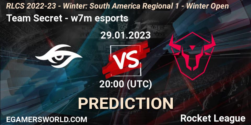 Pronósticos Team Secret - w7m esports. 29.01.2023 at 20:00. RLCS 2022-23 - Winter: South America Regional 1 - Winter Open - Rocket League
