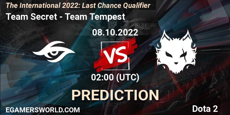 Pronósticos Team Secret - Team Tempest. 08.10.22. The International 2022: Last Chance Qualifier - Dota 2