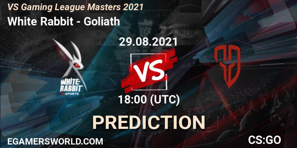 Pronósticos White Rabbit - Goliath. 29.08.2021 at 18:30. VS Gaming League Masters 2021 - Counter-Strike (CS2)