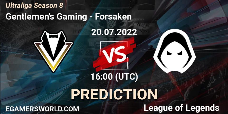 Pronósticos Gentlemen's Gaming - Forsaken. 20.07.2022 at 16:00. Ultraliga Season 8 - LoL