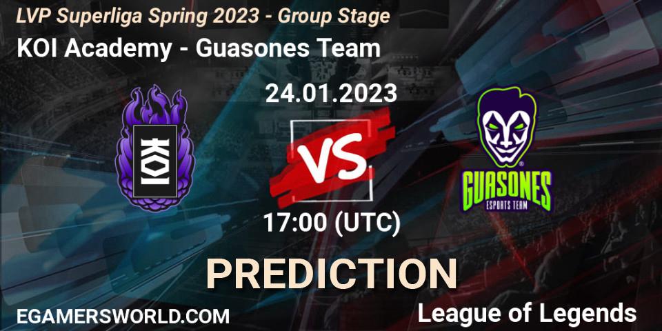 Pronósticos KOI Academy - Guasones Team. 24.01.2023 at 18:00. LVP Superliga Spring 2023 - Group Stage - LoL