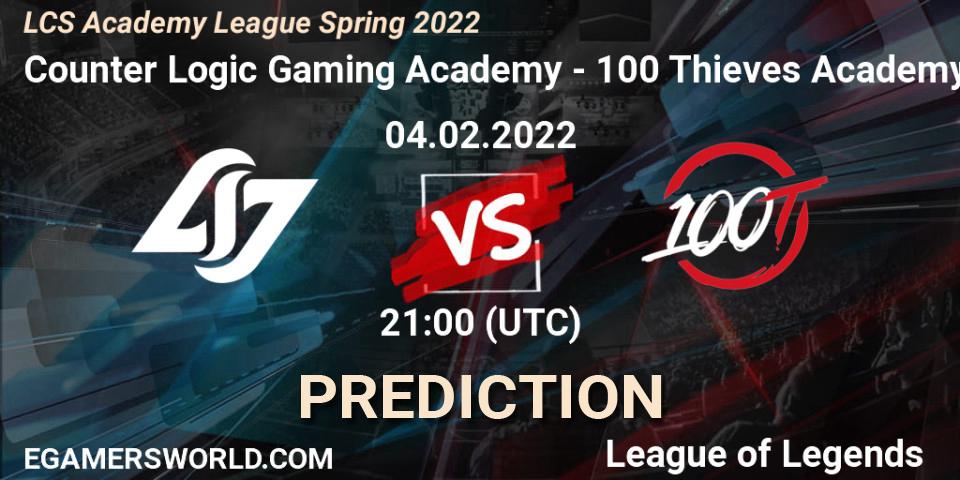 Pronósticos Counter Logic Gaming Academy - 100 Thieves Academy. 04.02.22. LCS Academy League Spring 2022 - LoL