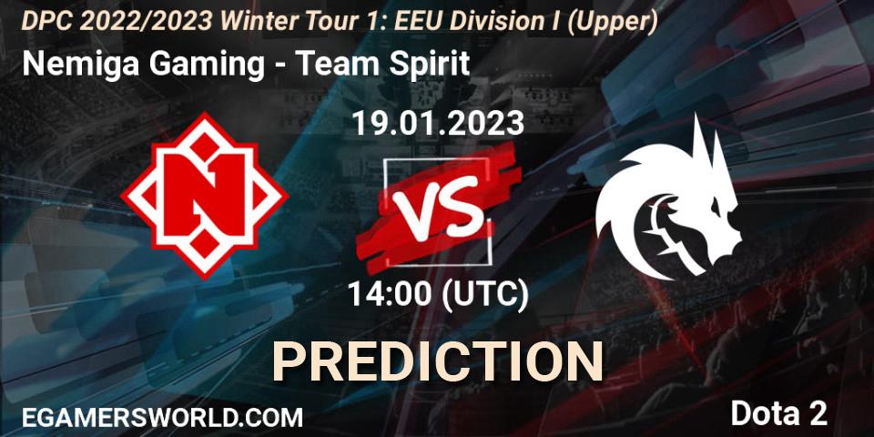Pronósticos Nemiga Gaming - Team Spirit. 19.01.2023 at 14:00. DPC 2022/2023 Winter Tour 1: EEU Division I (Upper) - Dota 2