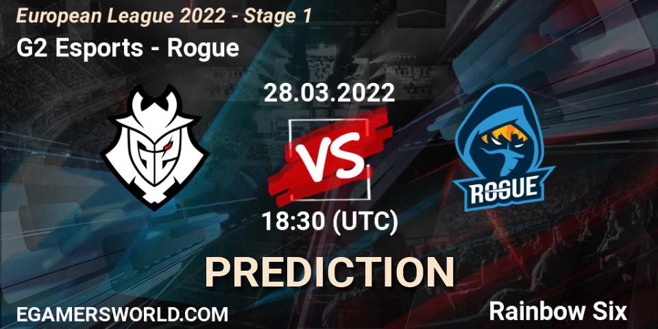 Pronósticos G2 Esports - Rogue. 28.03.2022 at 18:30. European League 2022 - Stage 1 - Rainbow Six