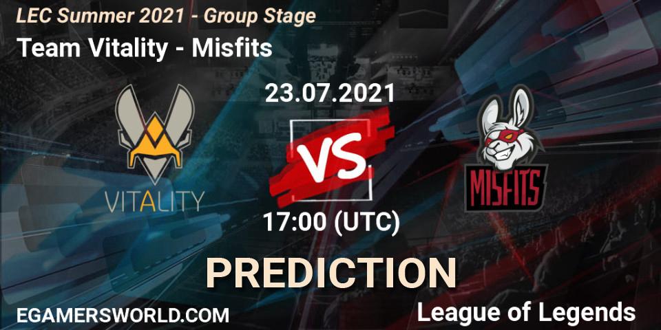 Pronósticos Team Vitality - Misfits. 23.07.21. LEC Summer 2021 - Group Stage - LoL