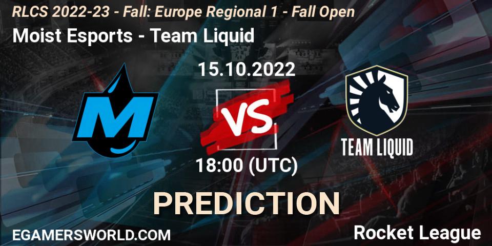Pronósticos Moist Esports - Team Liquid. 15.10.2022 at 18:25. RLCS 2022-23 - Fall: Europe Regional 1 - Fall Open - Rocket League