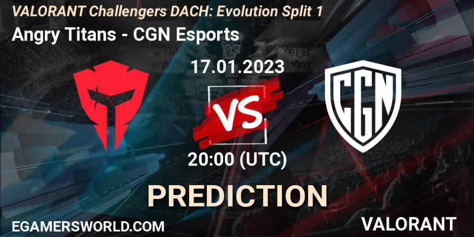 Pronósticos Angry Titans - CGN Esports. 17.01.2023 at 20:00. VALORANT Challengers 2023 DACH: Evolution Split 1 - VALORANT