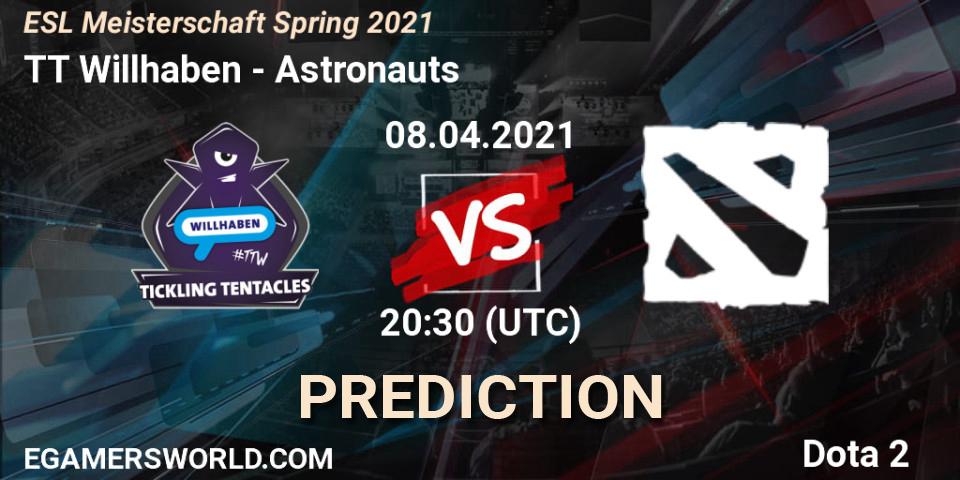 Pronósticos TT Willhaben - Astronauts. 08.04.2021 at 19:00. ESL Meisterschaft Spring 2021 - Dota 2