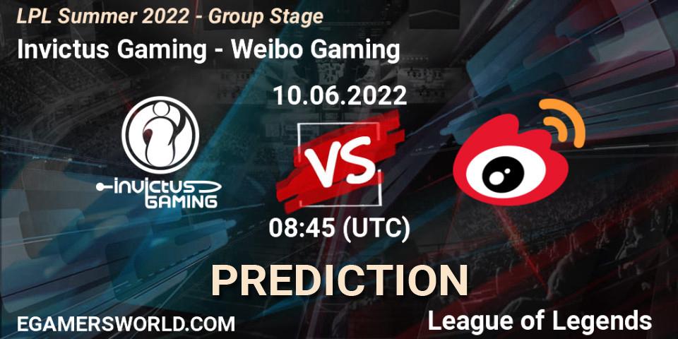 Pronósticos Invictus Gaming - Weibo Gaming. 10.06.22. LPL Summer 2022 - Group Stage - LoL
