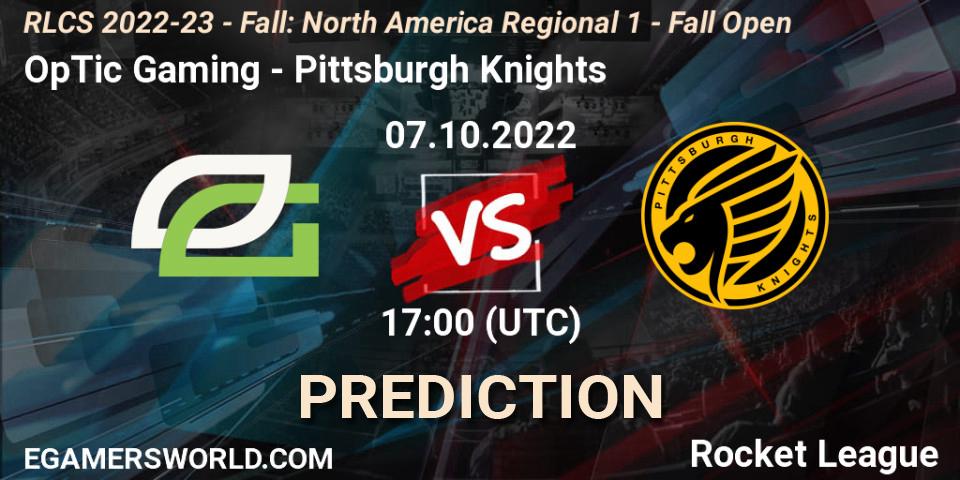 Pronósticos OpTic Gaming - Pittsburgh Knights. 07.10.2022 at 17:00. RLCS 2022-23 - Fall: North America Regional 1 - Fall Open - Rocket League