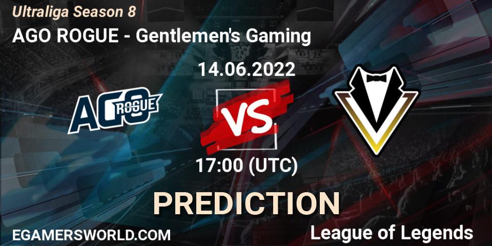 Pronósticos AGO ROGUE - Gentlemen's Gaming. 14.06.2022 at 17:00. Ultraliga Season 8 - LoL