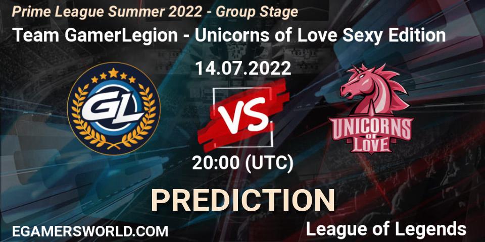 Pronósticos Team GamerLegion - Unicorns of Love Sexy Edition. 14.07.2022 at 20:00. Prime League Summer 2022 - Group Stage - LoL