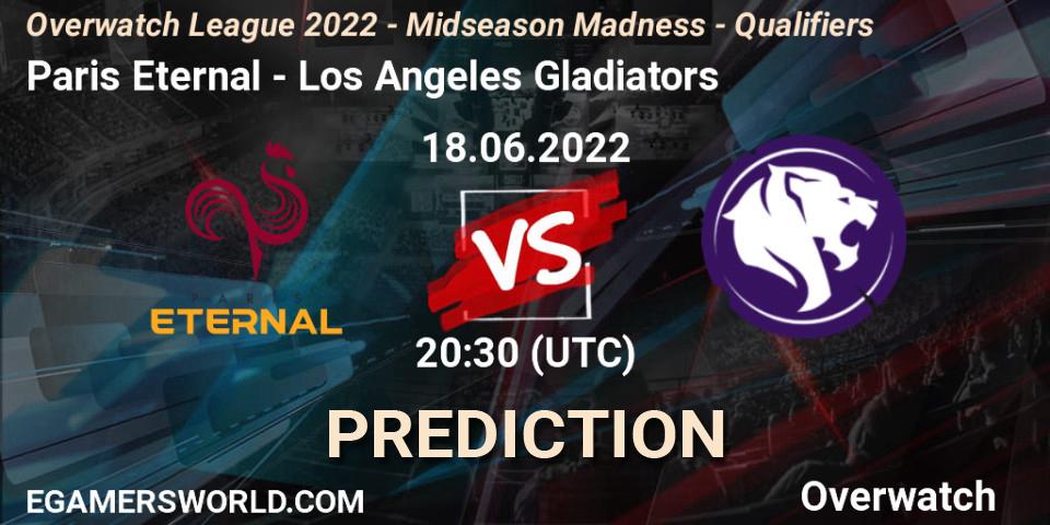 Pronósticos Paris Eternal - Los Angeles Gladiators. 18.06.2022 at 20:30. Overwatch League 2022 - Midseason Madness - Qualifiers - Overwatch