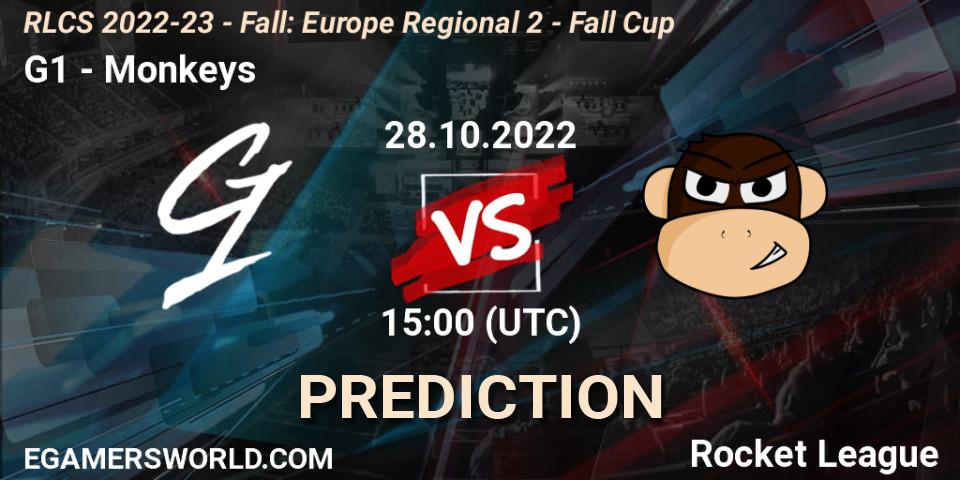 Pronósticos G1 - Monkeys. 28.10.2022 at 15:00. RLCS 2022-23 - Fall: Europe Regional 2 - Fall Cup - Rocket League
