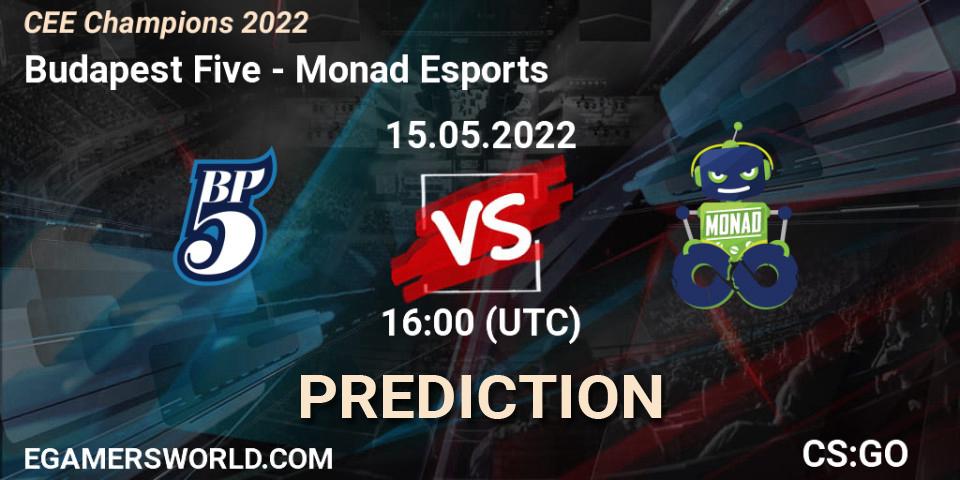 Pronósticos Budapest Five - Monad Esports. 15.05.2022 at 16:00. CEE Champions 2022 - Counter-Strike (CS2)
