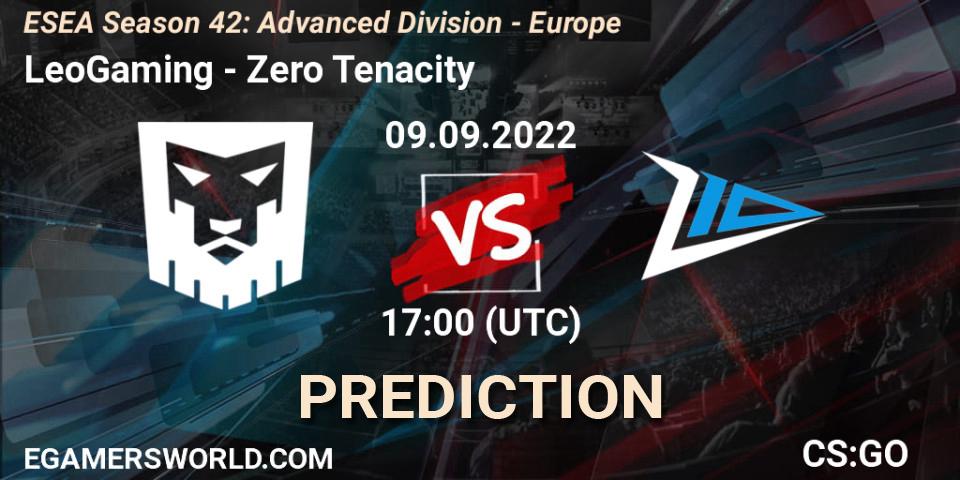 Pronósticos LeoGaming - Zero Tenacity. 09.09.2022 at 17:00. ESEA Season 42: Advanced Division - Europe - Counter-Strike (CS2)