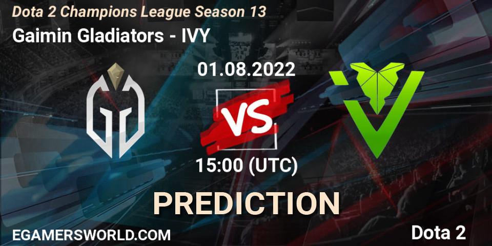 Pronósticos Gaimin Gladiators - IVY. 01.08.2022 at 15:00. Dota 2 Champions League Season 13 - Dota 2