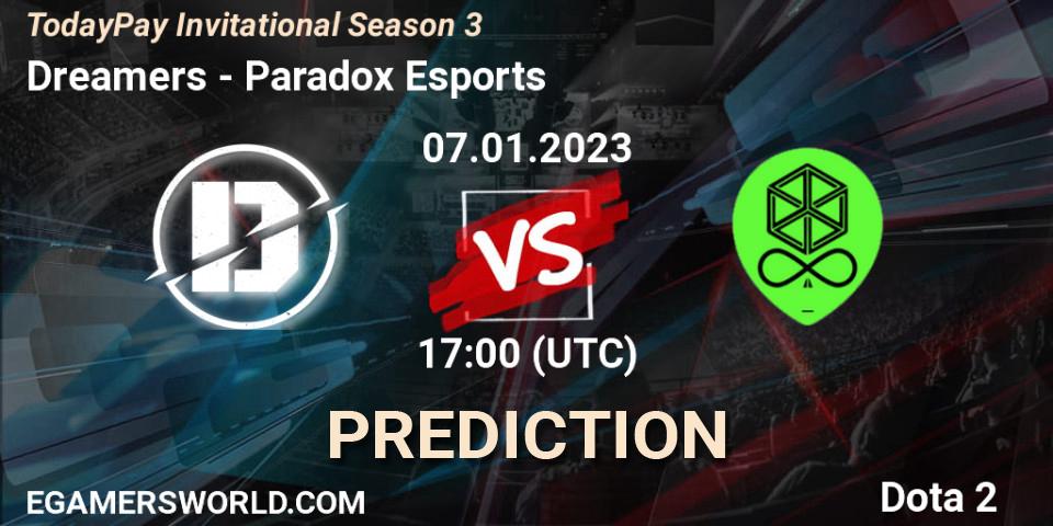 Pronósticos Dreamers - Paradox Esports. 07.01.2023 at 17:08. TodayPay Invitational Season 3 - Dota 2