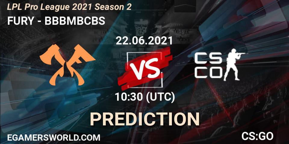 Pronósticos FURY - BBBMBCBS. 22.06.2021 at 10:30. LPL Pro League 2021 Season 2 - Counter-Strike (CS2)