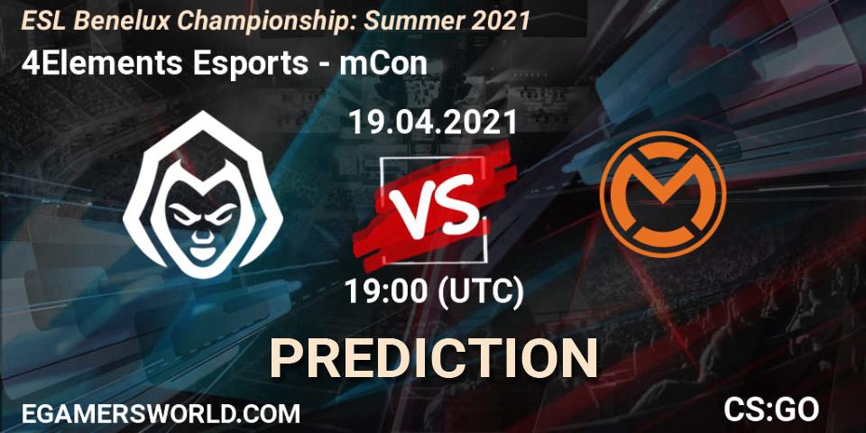 Pronósticos 4Elements Esports - mCon. 19.04.2021 at 19:00. ESL Benelux Championship: Summer 2021 - Counter-Strike (CS2)