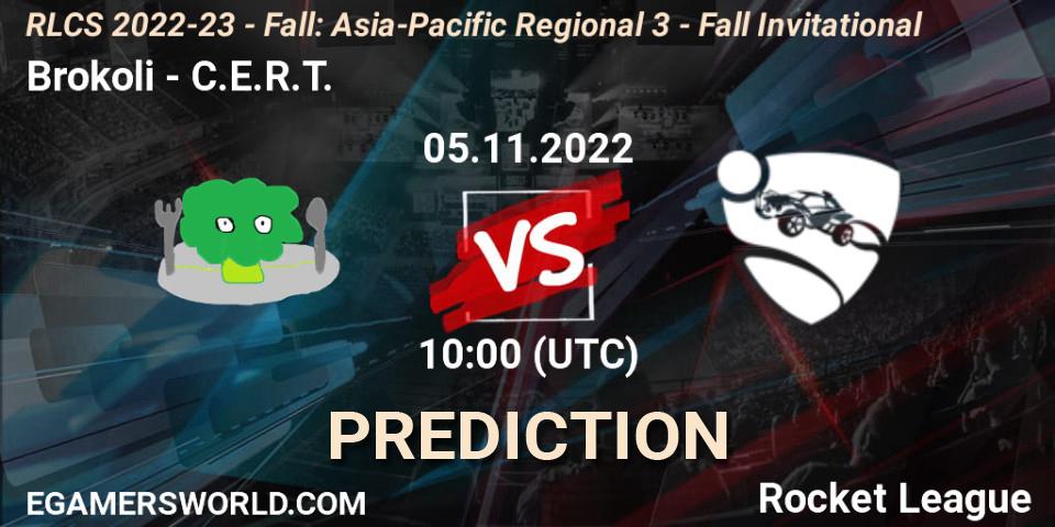 Pronósticos Brokoli - C.E.R.T.. 05.11.2022 at 10:00. RLCS 2022-23 - Fall: Asia-Pacific Regional 3 - Fall Invitational - Rocket League