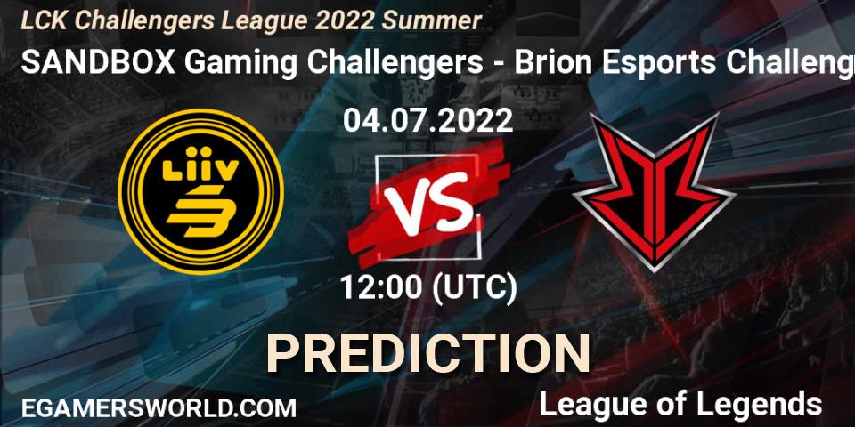 Pronósticos SANDBOX Gaming Challengers - Brion Esports Challengers. 04.07.22. LCK Challengers League 2022 Summer - LoL
