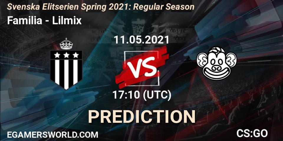 Pronósticos Familia - Lilmix. 11.05.2021 at 17:10. Svenska Elitserien Spring 2021: Regular Season - Counter-Strike (CS2)