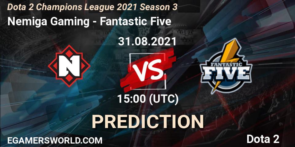 Pronósticos Nemiga Gaming - Fantastic Five. 31.08.2021 at 15:18. Dota 2 Champions League 2021 Season 3 - Dota 2