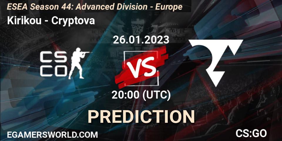 Pronósticos Kirikou - Cryptova. 08.02.23. ESEA Season 44: Advanced Division - Europe - CS2 (CS:GO)