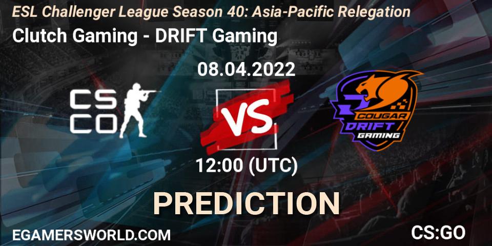Pronósticos Clutch Gaming - DRIFT Gaming. 08.04.2022 at 12:00. ESL Challenger League Season 40: Asia-Pacific Relegation - Counter-Strike (CS2)