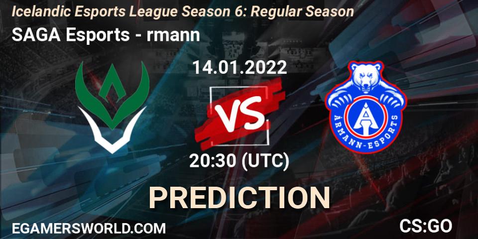 Pronósticos SAGA Esports - Ármann. 14.01.2022 at 20:30. Icelandic Esports League Season 6: Regular Season - Counter-Strike (CS2)