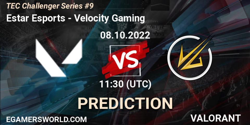 Pronósticos Estar Esports - Velocity Gaming. 08.10.2022 at 13:30. TEC Challenger Series #9 - VALORANT