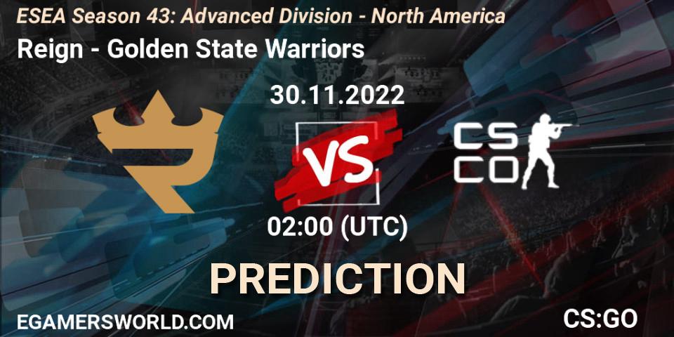 Pronósticos Reign - Golden State Warriors. 30.11.22. ESEA Season 43: Advanced Division - North America - CS2 (CS:GO)