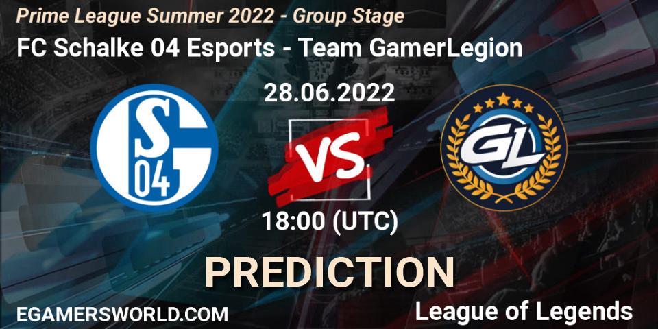 Pronósticos FC Schalke 04 Esports - Team GamerLegion. 28.06.2022 at 20:30. Prime League Summer 2022 - Group Stage - LoL