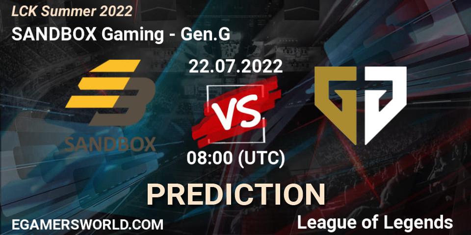 Pronósticos SANDBOX Gaming - Gen.G. 22.07.22. LCK Summer 2022 - LoL