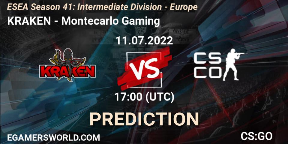 Pronósticos KRAKEN - Montecarlo Gaming. 11.07.2022 at 17:00. ESEA Season 41: Intermediate Division - Europe - Counter-Strike (CS2)