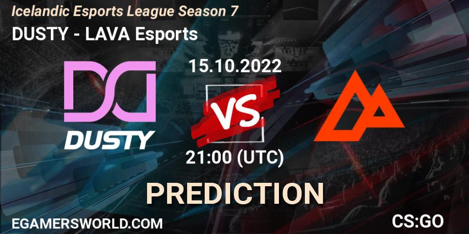 Pronósticos DUSTY - LAVA Esports. 15.10.2022 at 21:00. Icelandic Esports League Season 7 - Counter-Strike (CS2)