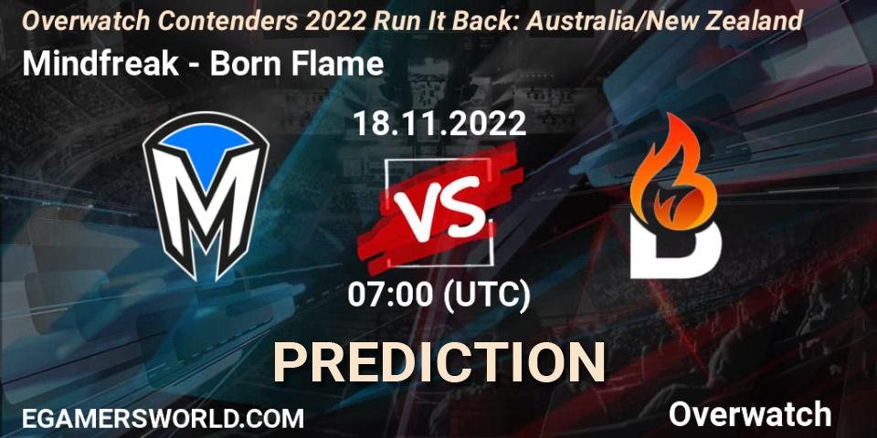 Pronósticos Mindfreak - Born Flame. 18.11.2022 at 07:00. Overwatch Contenders 2022 - Australia/New Zealand - November - Overwatch