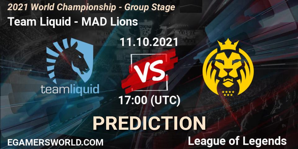 Pronósticos Team Liquid - MAD Lions. 11.10.2021 at 17:00. 2021 World Championship - Group Stage - LoL