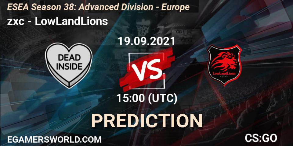 Pronósticos zxc - LowLandLions. 19.09.2021 at 15:00. ESEA Season 38: Advanced Division - Europe - Counter-Strike (CS2)
