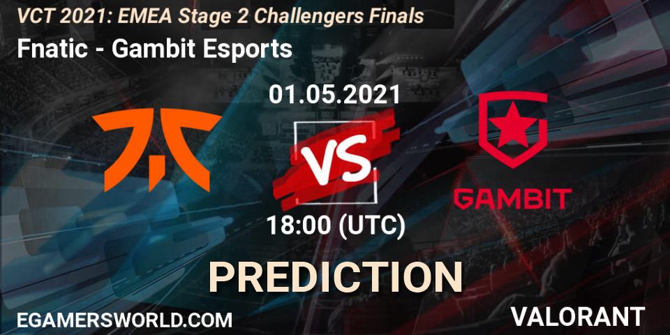 Pronósticos Fnatic - Gambit Esports. 01.05.2021 at 17:00. VCT 2021: EMEA Stage 2 Challengers Finals - VALORANT