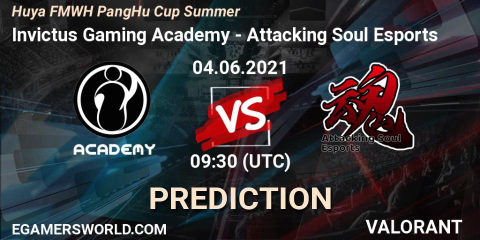 Pronósticos Invictus Gaming Academy - Attacking Soul Esports. 04.06.2021 at 09:30. Huya FMWH PangHu Cup Summer - VALORANT