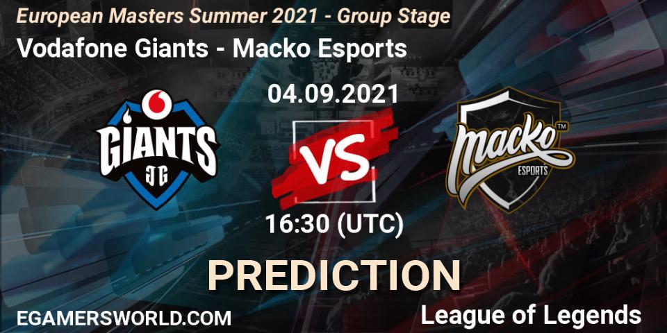 Pronósticos Vodafone Giants - Macko Esports. 04.09.2021 at 16:30. European Masters Summer 2021 - Group Stage - LoL