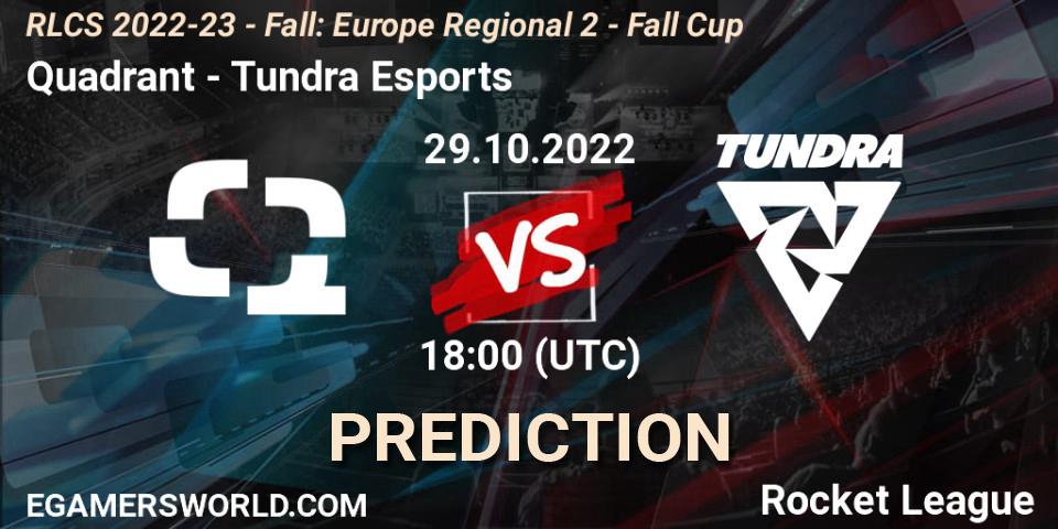 Pronósticos Quadrant - Tundra Esports. 29.10.2022 at 18:00. RLCS 2022-23 - Fall: Europe Regional 2 - Fall Cup - Rocket League