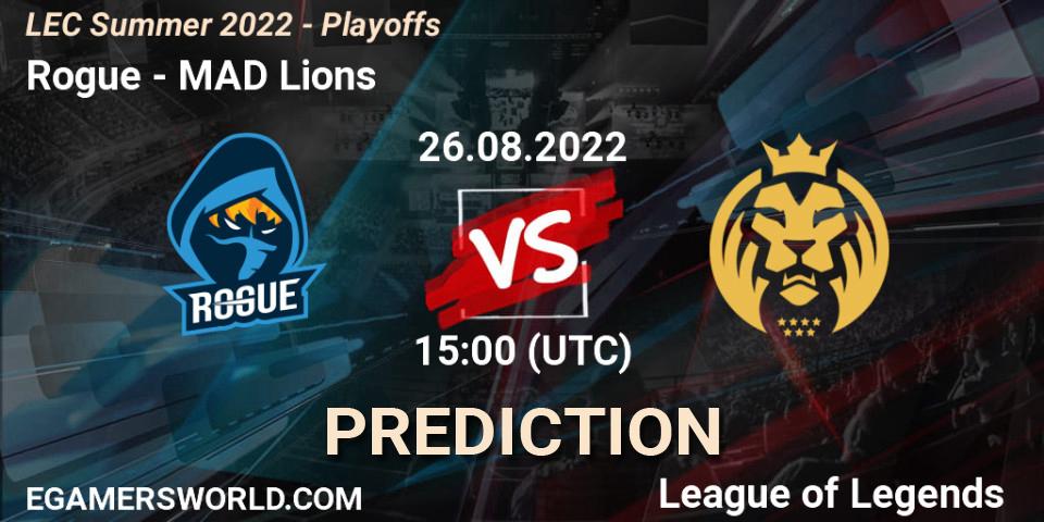 Pronósticos Rogue - MAD Lions. 26.08.2022 at 16:00. LEC Summer 2022 - Playoffs - LoL