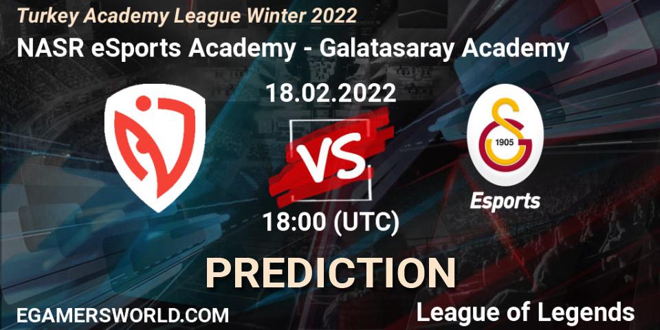 Pronósticos NASR eSports Academy - Galatasaray Academy. 18.02.2022 at 18:00. Turkey Academy League Winter 2022 - LoL