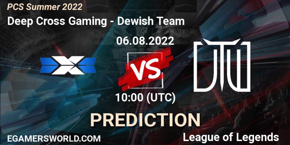 Pronósticos Deep Cross Gaming - Dewish Team. 05.08.2022 at 10:00. PCS Summer 2022 - LoL