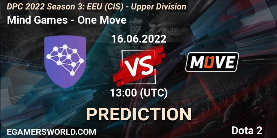 Pronósticos Mind Games - One Move. 16.06.2022 at 13:00. DPC EEU (CIS) 2021/2022 Tour 3: Division I - Dota 2