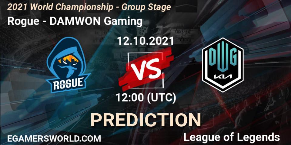 Pronósticos Rogue - DAMWON Gaming. 12.10.2021 at 12:00. 2021 World Championship - Group Stage - LoL