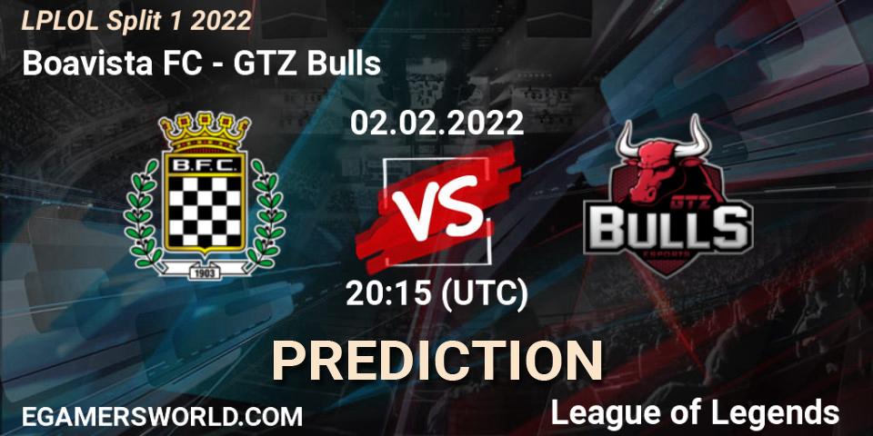 Pronósticos Boavista FC - GTZ Bulls. 02.02.2022 at 20:15. LPLOL Split 1 2022 - LoL